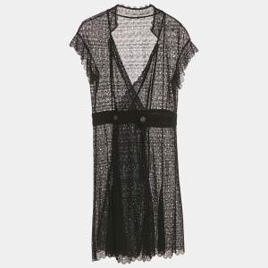 Pre Owned Chanel Black Crochet Double Breasted Short Dress M  