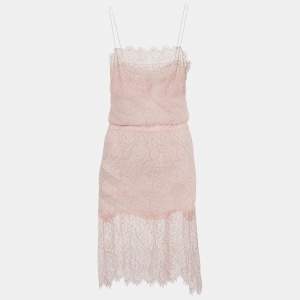Pre Owned Chanel Light Pink Lace Strappy Short Dress M