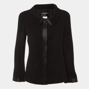 Pre Owned Chanel Black Wool Button Front Jacket L