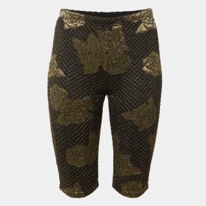 Pre Owned Chanel Black Lurex Camelia Pattern Stretch Jersey Shorts M