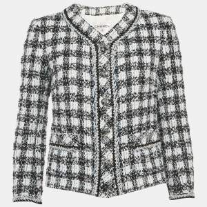 Chanel Black/Blue Tweed Button Detail Jacket S