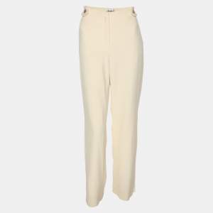 Pre Owned Chanel Cream Crepe Trousers M