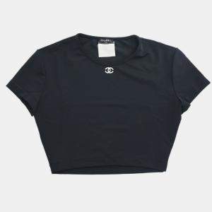 Pre Owned Chanel Cropped T-shirt Top Black Size M