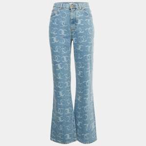 Pre Owned Chanel Blue CC Pattern Denim Sequin Pocket Jeans M/Waist 28"
