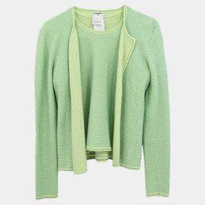 Pre Owned Chanel Ensemble Cardigan Short Sleeve Top Light Green 01C #38