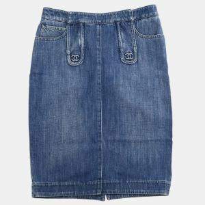 Pre Owned Chanel Denim Skirt Blue 08P #36