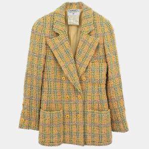 Pre Owned Chanel Double Breasted Jacket Tweed Yellow 94A #36