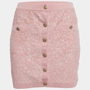 Pre Owned Chanel Baby Pink Rose Patterned Cotton Blend Mini Skirt S 