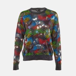 Pre Owned Chanel Multicolor Floral Patterned Metallic Knit Sweater M
