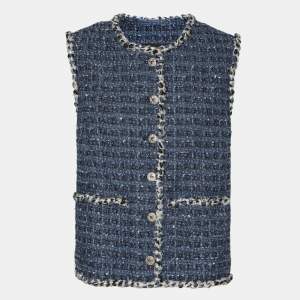 Pre Owned Chanel Blue Tweed Métiers d’art Sleeveless Vest M