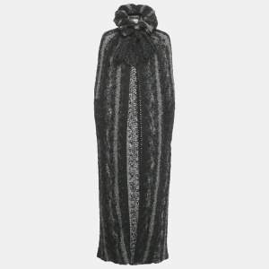 Pre Owned Chanel Multicolor Wool Knit Tie Detail Open Front Long Cape S