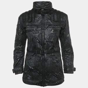 Pre Owned Chanel Navy Blue Jacquard Zip-Up Jacket S
