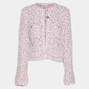 Pre Owned Chanel Pink/Lilac Sequined Tweed Jacket M