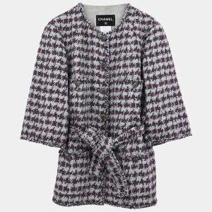 Pre Owned Chanel Single Breasted Collarless Jacket Gray #42