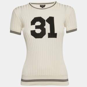 Pre Owned Chanel Ivory 31 Intarsia Rib Knit Top M