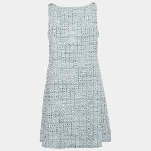 Pre Owned Chanel Blue Tweed Sleeveless Mini Dress M