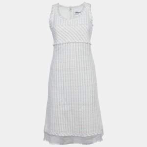 Pre Owned Chanel Pink Tweed  Sleeveless Mini Dress M