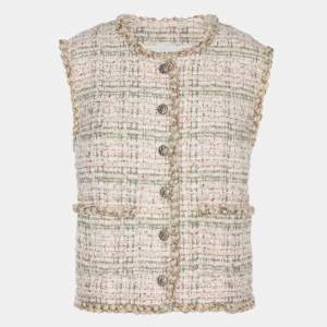 Pre Owned Chanel Mulicolor/Beige Tweed Sleeveless Vest M