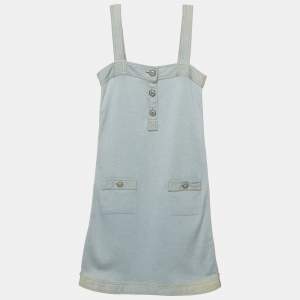 مملوكة مسبقًا Chanel Blue Knit Denim Trim Mini Dress S
