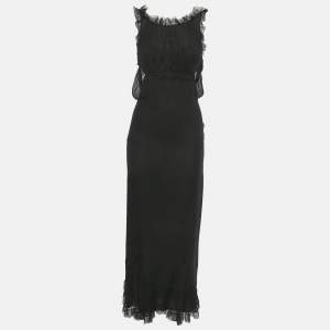 مملوكة مسبقًا Chanel Black Silk Lace Detail Sheer Maxi Dress S