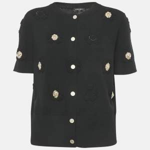 مملوكة مسبقًا كاردنجان شانيل كشمير أسود مزين بسحر الأسد مقاس كبير جدًا