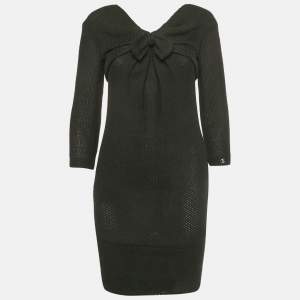 Pre Owned Chanel Vintage Black Cotton Knit Bow Detail Mini Dress S