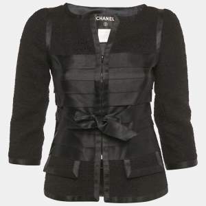 مملوكة مسبقًا Chanel Black Tweed Belted Jacket S