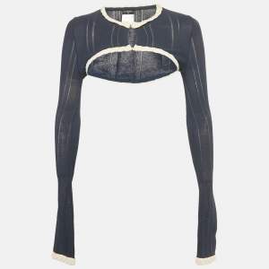 مملوكة مسبقًا Chanel Navy Blue Knit Long Sleeve Crop Top S