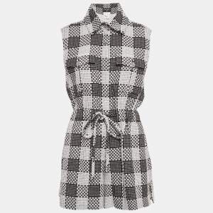 Pre Owned جمبسوت شانيل تويد أبيض/أسود مقاس صغير - سمول