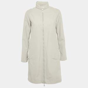 مملوكة مسبقًا Chanel Grey Cotton & Nylon Light Weight Hooded Zip Up Coat S
