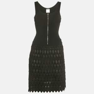 مملوكة مسبقًا Chanel Black Textured Knit Detail Mini Dress S