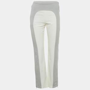 مملوكة مسبقًا Chanel Grey /White Logo Applique Cotton & Nylon Trousers S