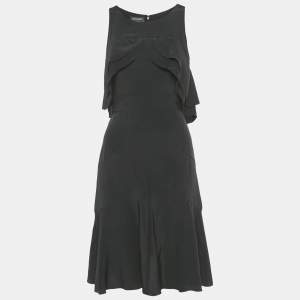 Pre Owned Chanel Black Silk Ruffled Sleeveless Dress S