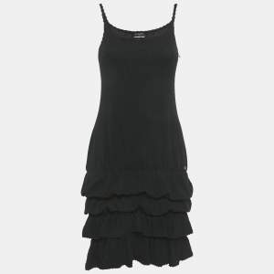 مملوكة مسبقًا Chanel Black Wool Knit Ruffled Mini Dress S
