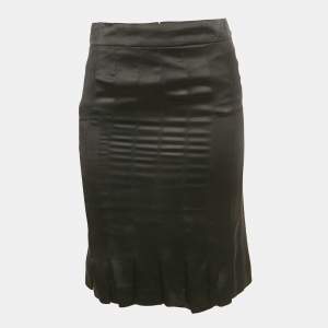 Pre Owned Chanel Black Satin Flounce Knee-Length Skirt S