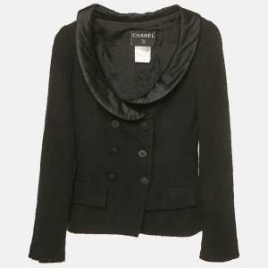 Pre Owned جاكيت شانيل تويد أسود بياقة ساتان مقاس صغير