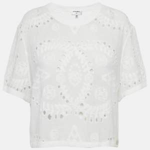 مملوكة مسبقًا Chanel White Broderie Anglaise Jersey Crop Top M
