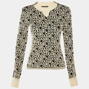 مملوكة مسبقًا كنزة شانيل مونوكروم شعار جاكار مزيج صوف مقاس وسط (ميديوم)