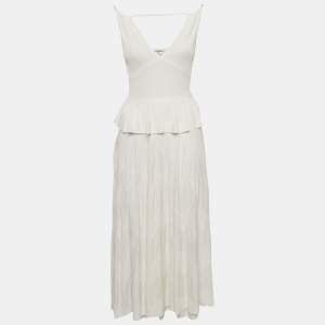 مملوكة مسبقًا Chanel White Textured Knit Ruffled Midi Dress M