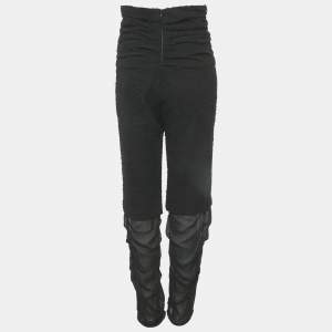 Pre Owned بنطلون شانيل أسود تريم حرير وتويد مقاس متوسط