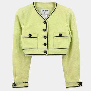 مملوكة مسبقًا Chanel Single Breasted Collarless Jacket Light Green FR 36