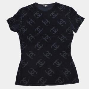مملوكة مسبقًا Chanel Round Neck Short Sleeve T-Shirt Top Black FR 42