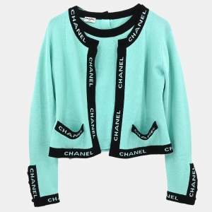 Pre Owned Chanel Ensemble Cardigan Short Sleeve Top Light Green