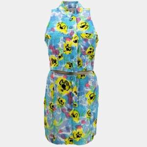 Pre Owned Chanel Setup Sleeveless Vest Jacket Skirt Blue 97P #40