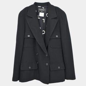 Pre Owned Chanel Double Breasted Jacket Black F 38