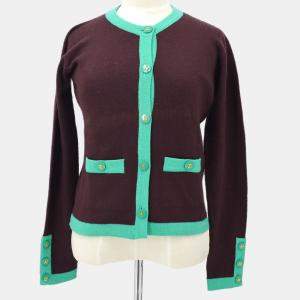 مملوكة مسبقًا Chanel 95A #40 Ensemble Cardigan Top Brown Green Cashmere