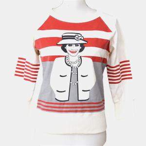 مملوكة مسبقًا Chanel 01A Mademoiselle Long Sleeve Sweatshirt White Red Cotton #38