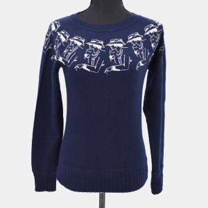 مملوكة مسبقًا Chanel P44570K04639 #34 Long Sleeve Round Neck Knit Top Navy