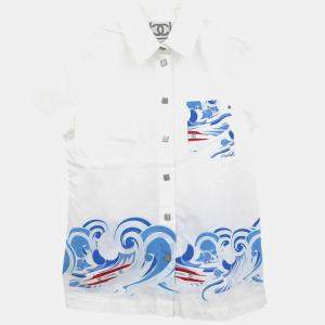 Pre Owned Chanel Sports Line Short Sleeve Shirt Blouse Top White IT 40