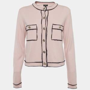 Pre Owned Chanel Pink Cashmere Knit Button Detail Cardigan M